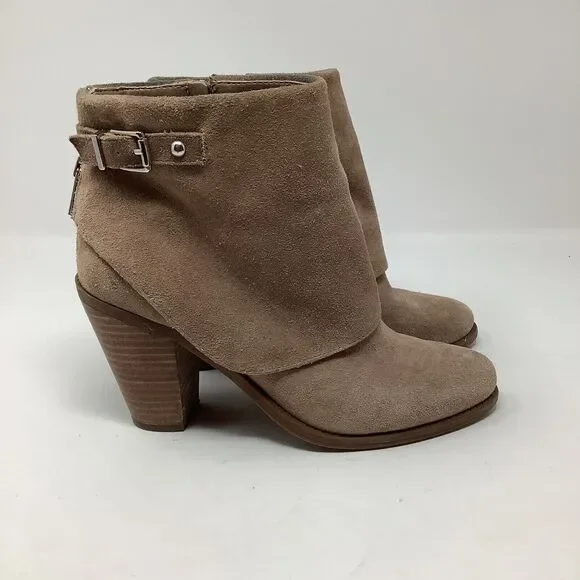 Jessica Simpson Cassley Womens 7.5 Beige Suede Ankle Boots Booties Side Zip Heel - Picture 2 of 16